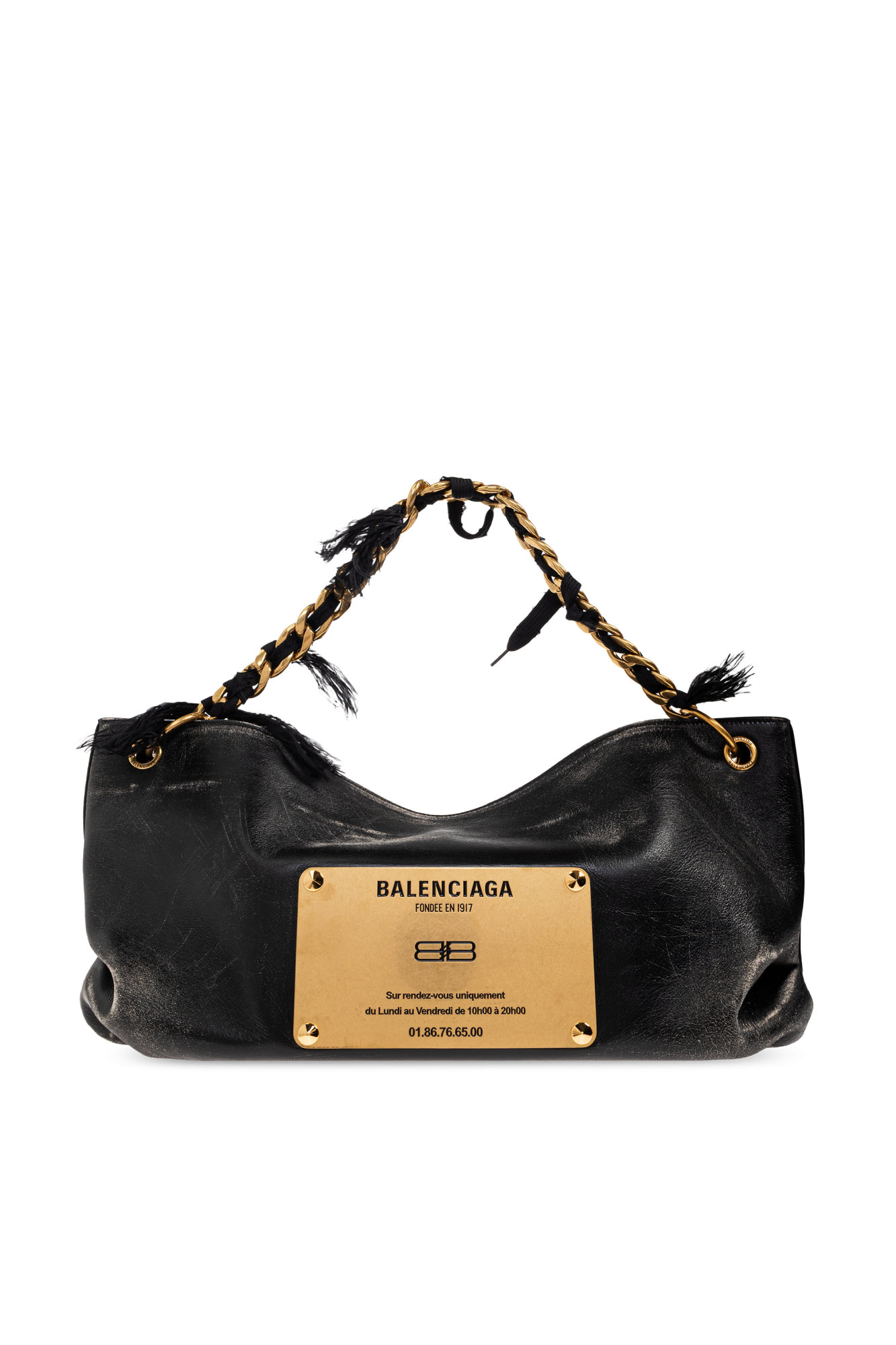 Black Leather shoulder bag with a vintage effect Balenciaga